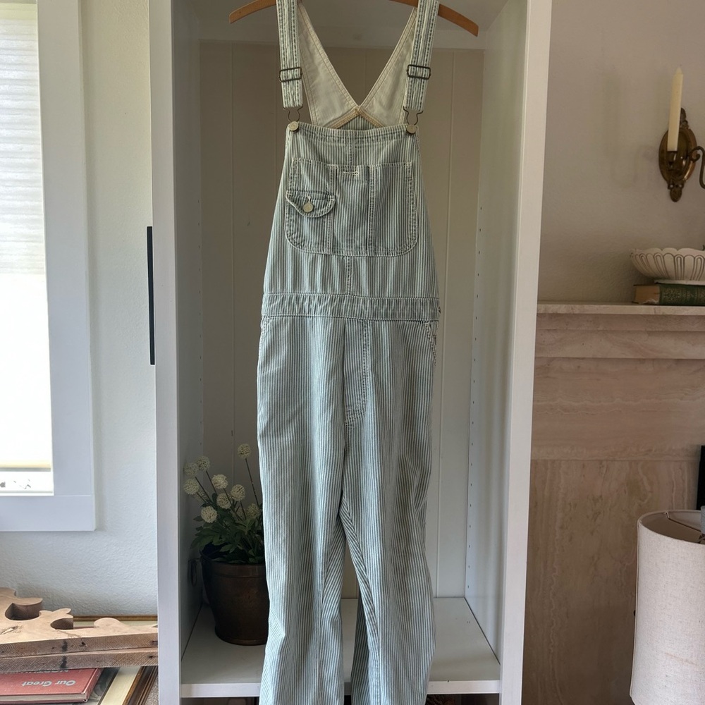 MOTHER Blue and White Denim Overalls